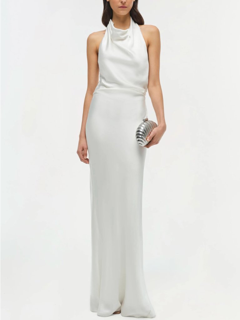 Nwt Simkhai Reannon Satin Gown Maxi Dress Ivory White Backless Us6